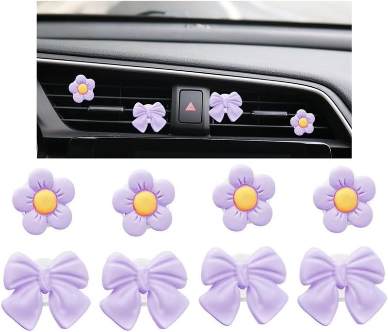 FALVFUN 8PCS Car Air Vent Clips, Cute Bow & Sunflower Vehicle Vent Decorations Charm, Aesthetic Automotive Interior Outlet Ornament Accessories, Universal for SUV Sedan Truck (Purple) - Image 1